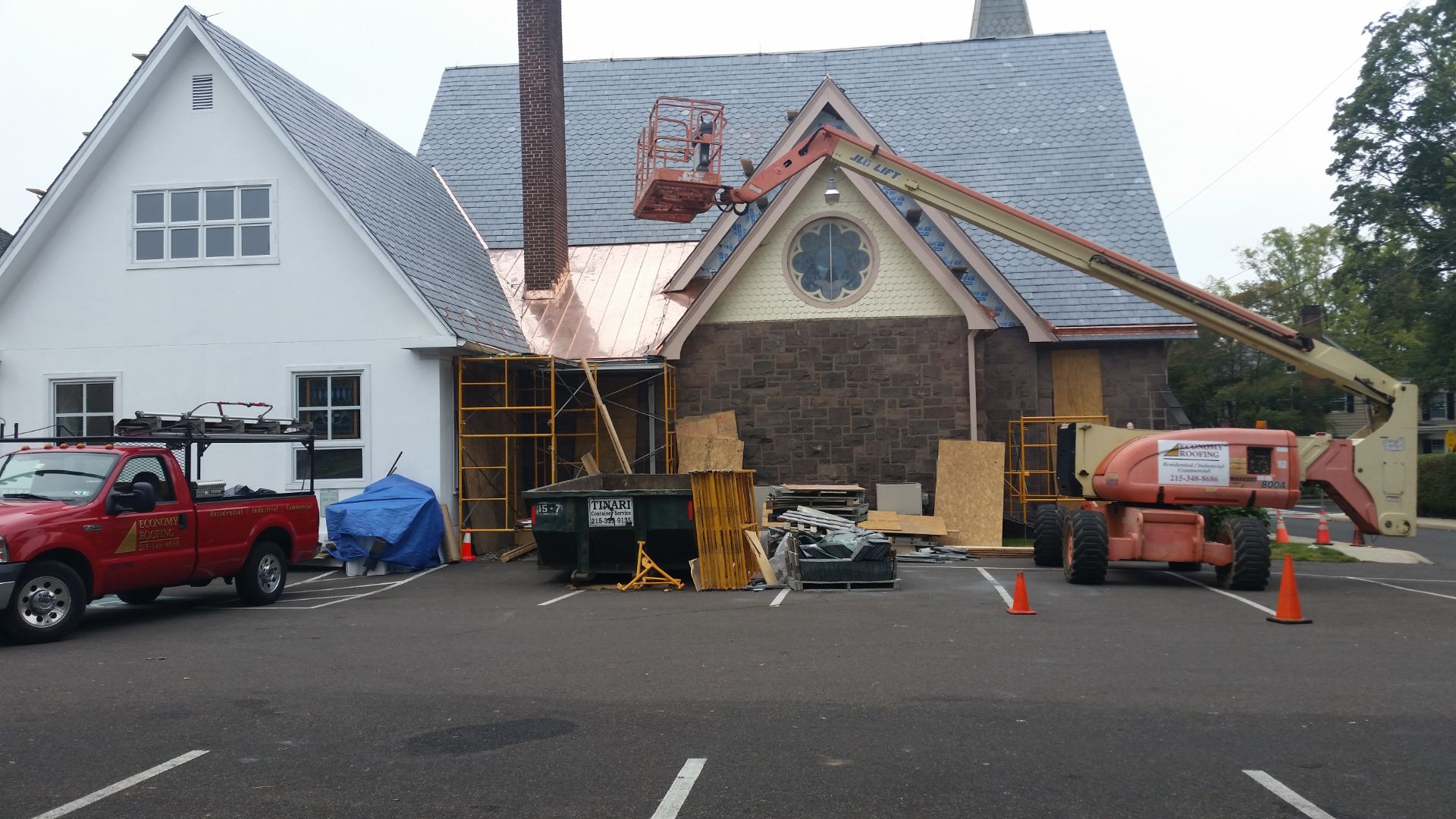 Multiple shingle styles shown off in this construction progress photo