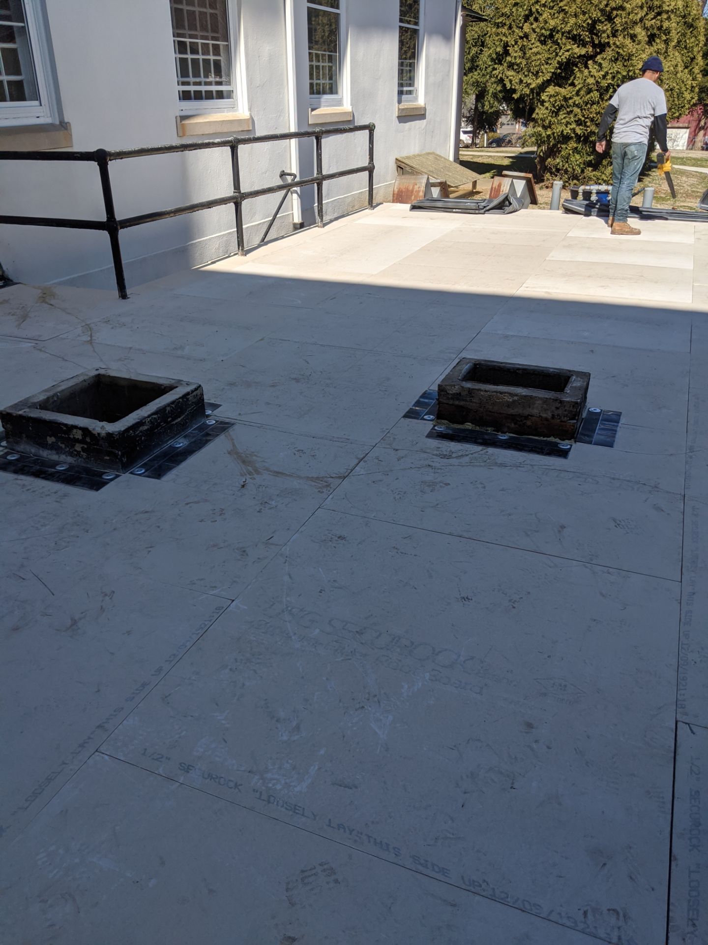 A flat roofing project in progress